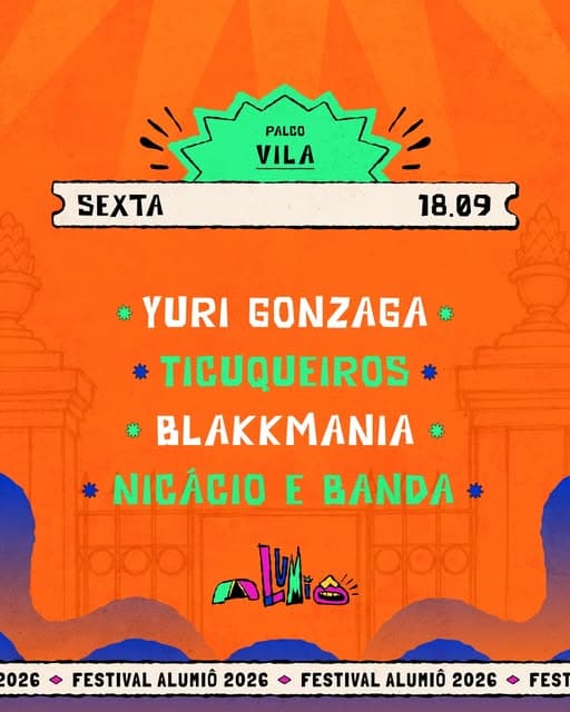 Cartaz oficial de sexta, 18/09: Palco Vila. A programação está disponível em texto na página Programação.